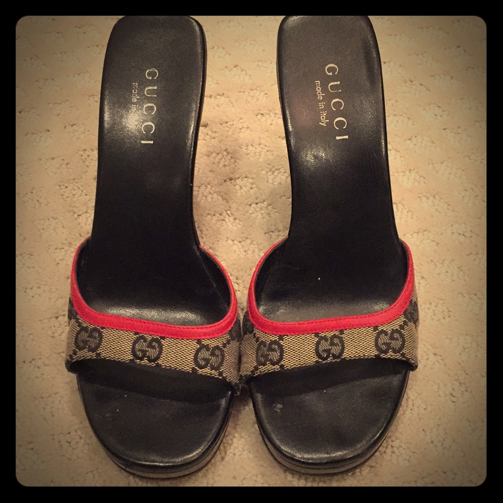 Gucci monogram wedge heels
